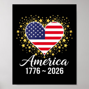 Pretty flag heart 1776 2026 july 4th 250th birthda poster