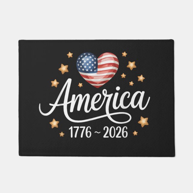 Pretty Flag Heart 1776-2026 July 4th 250th Doormat (Front)
