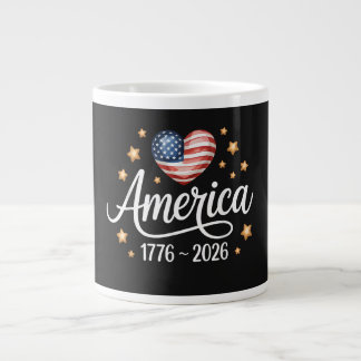 Pretty Flag Heart 1776-2026 July 4th 250th Large Coffee Mug