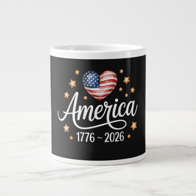 Pretty Flag Heart 1776-2026 July 4th 250th Large Coffee Mug (Front)