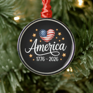 Pretty Flag Heart 1776-2026 July 4th 250th Metal Ornament