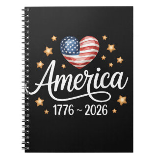 Pretty Flag Heart 1776-2026 July 4th 250th  Notebook