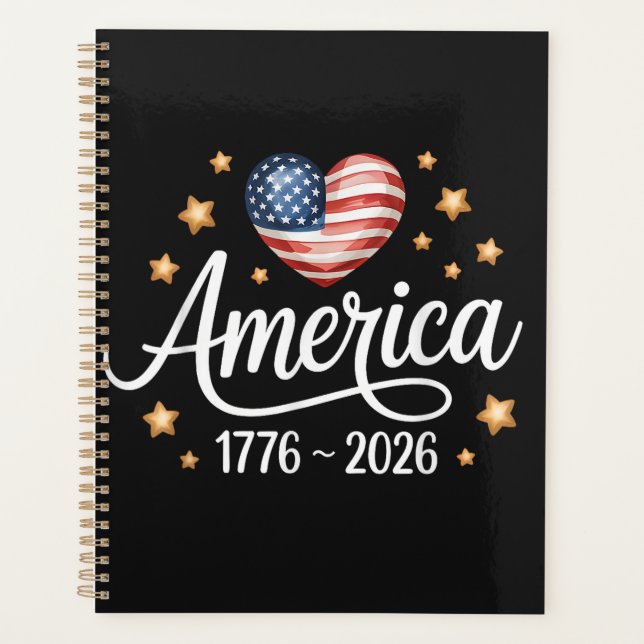 Pretty Flag Heart 1776-2026 July 4th 250th  Planner (Front)