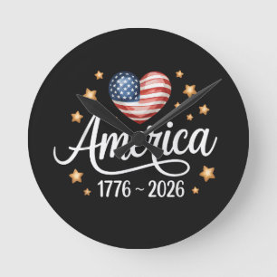Pretty Flag Heart 1776-2026 July 4th 250th Round Clock