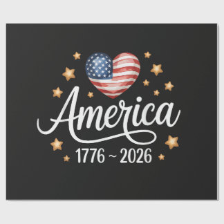 Pretty Flag Heart 1776-2026 July 4th 250th Wrapping Paper