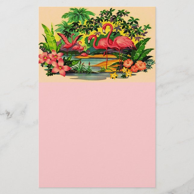 Pretty Flamingo Birds Personal Flowers Stationery (Front)
