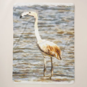 Pretty Flamingo Fledgling Watercolor Sherpa Blanket