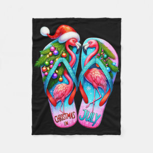 Pretty Flamingo Flip Flops Tropical Summer Christm Fleece Blanket