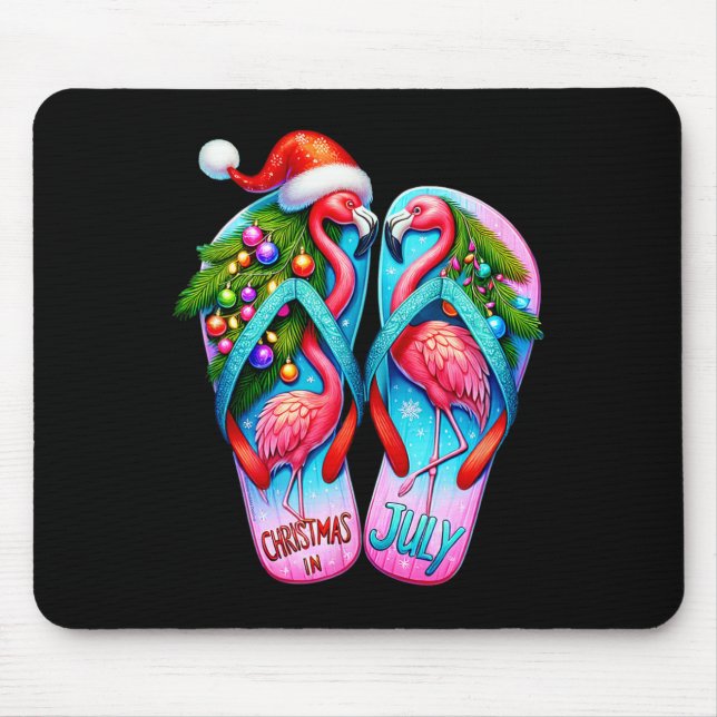 Pretty Flamingo Flip Flops Tropical Summer Christm Mouse Pad (Front)