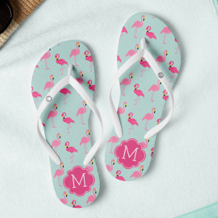 Pretty Flamingos Pattern Monogrammed Thongs