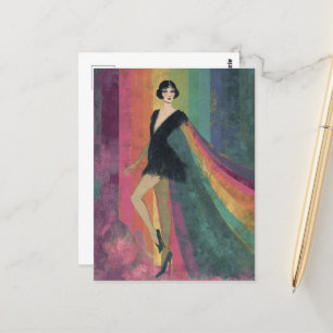 Pretty Flapper Woman in a Rainbow Cape Postcard