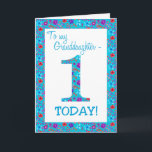 Pretty Floral 1st Birthday Granddaughter Blue Card<br><div class="desc">A very pretty 1st Birthday Card for a Granddaughter,  with the number 1 and the border in bright,  ditsy flowers on a turquoise blue background. You can change the inside message if you wish.</div>