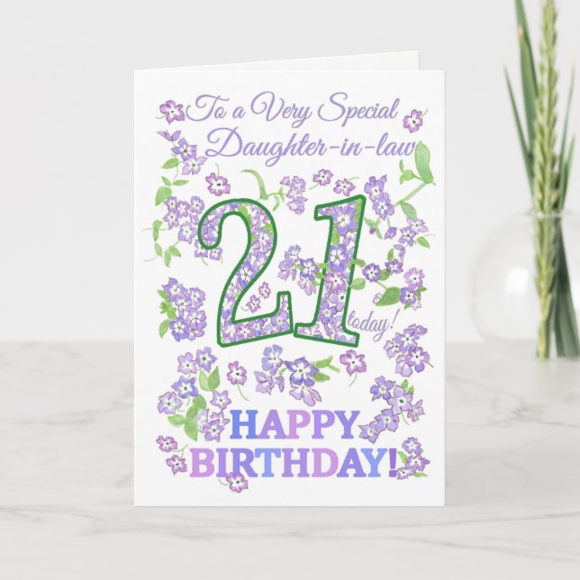 Pretty Floral 21st Birthday Daughter-in-Law Card (Front)