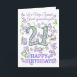 Pretty Floral 21st Birthday Great-granddaughter Card<br><div class="desc">A very pretty 21st Birthday Card for a Very Special Great-granddaughter, with the numbers filled with a pattern of Phlox flowers and outlined in green and sprigs of pink, mauve and blue Phlox flowers. The words, 'Happy Birthday!' are also in the same shades as the flowers, which were painted by...</div>