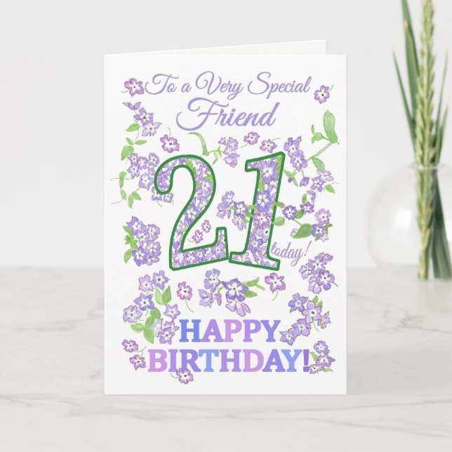 Pretty Floral 21st Birthday Special Friend Card (Front)