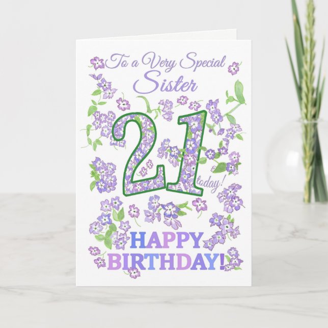 Pretty Floral 21st Birthday Very Special Sister Card (Front)