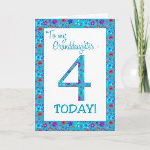 Pretty Floral 4th Birthday Card Granddaughter Blue