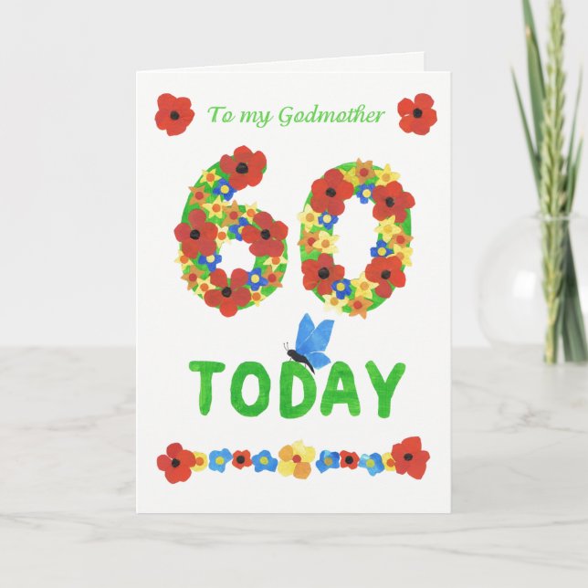Pretty Floral 60th Birthday, for Godmother Card (Front)