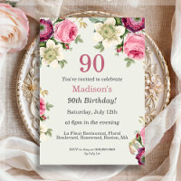 Pretty Floral | 90th Birthday Invitation