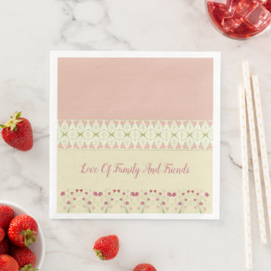 Pretty Floral Accented Cream and Pink Napkin