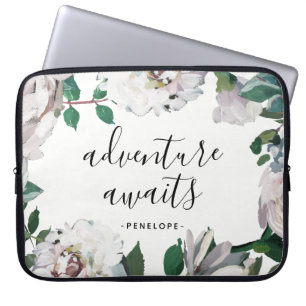 Pretty Floral Adventure Awaits with Name Laptop Sleeve