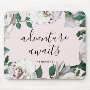 Pretty Floral Adventure Awaits with Name Mouse Pad