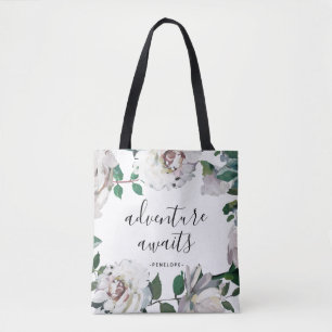Pretty Floral Adventure Awaits with Name Tote Bag