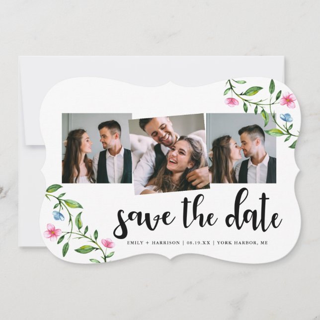 Pretty Floral and Dots Wedding Save The Date (Front)