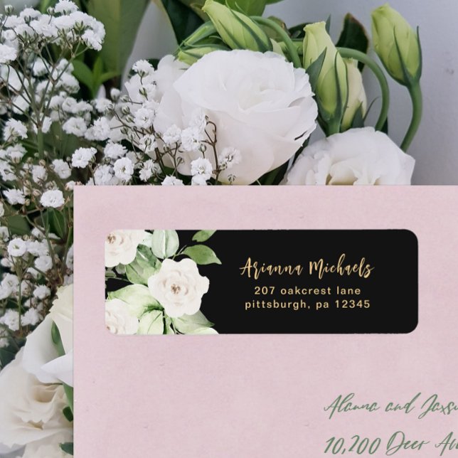 Pretty Floral and Greenery Return Address Black Label (Creator Uploaded)