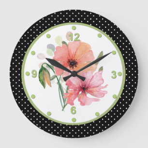 Pretty Floral and Polka Dot Wall Clock