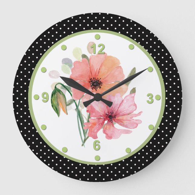 Pretty Floral and Polka Dot Wall Clock (Front)