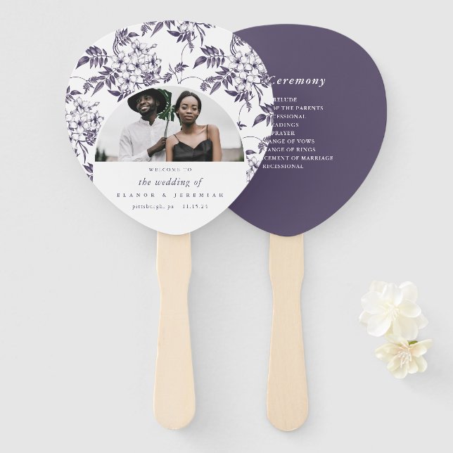 Pretty Floral Arch Wedding Program Hand Fan (Front and Back)