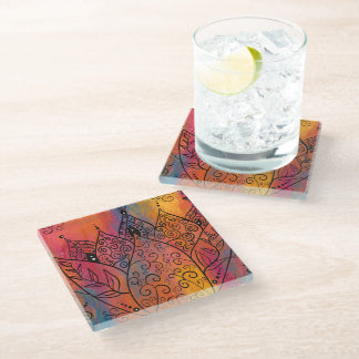 Pretty Floral Art Glass Coaster