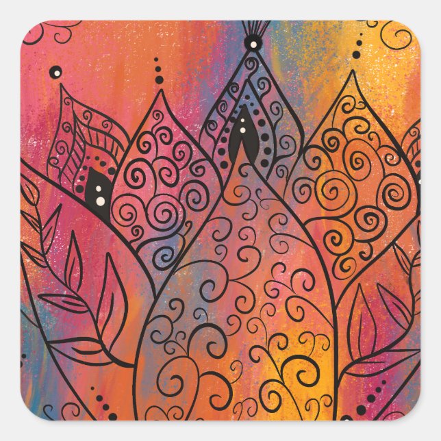 Pretty Floral Art Square Sticker (Front)