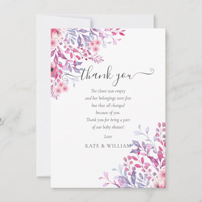 Pretty Floral Baby Shower Thank You Poem (Front)