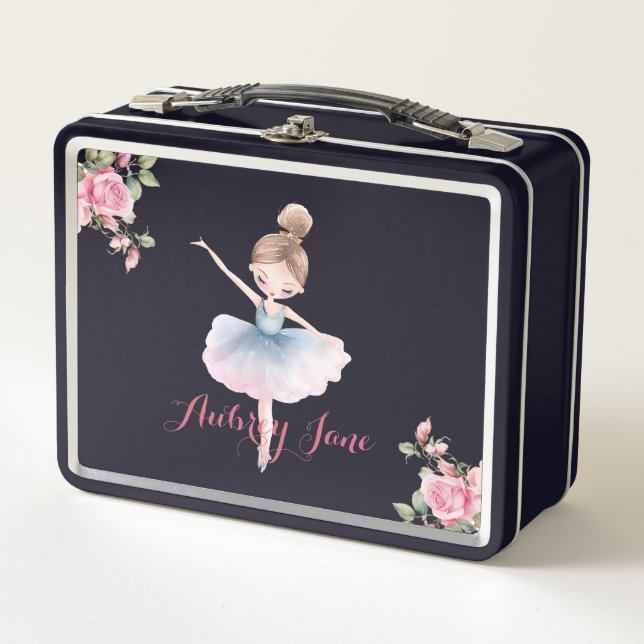 Pretty Floral Ballerina Metal Lunch Box (Front)