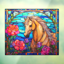 Pretty Floral Bay Horse Faux Stained Glass