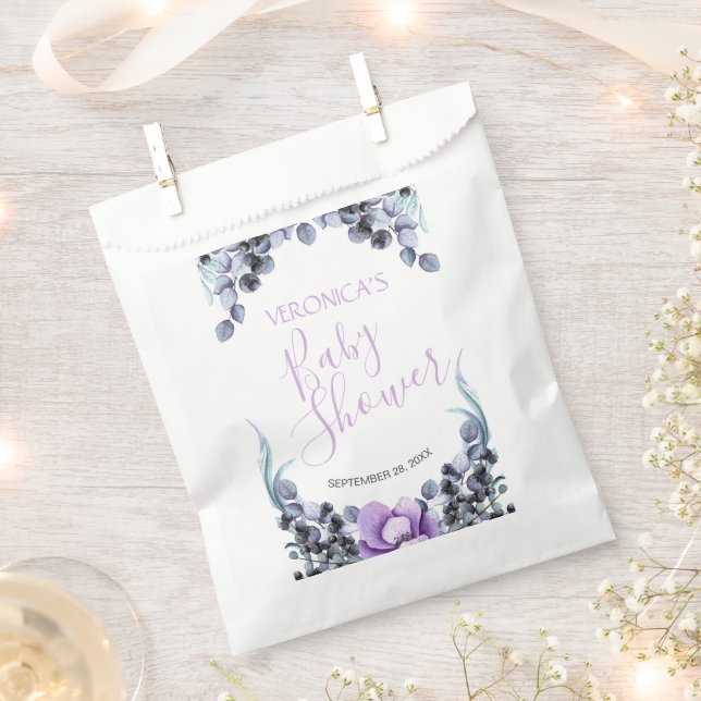 Pretty Floral Berry Purple Baby Shower Favour Bag (Clipped)