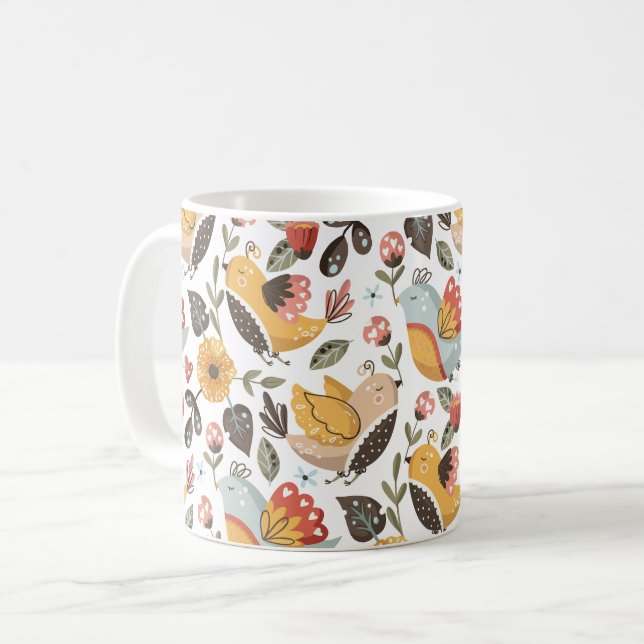Pretty Floral Birds Bohemian Pattern Coffee Mug (Front Left)
