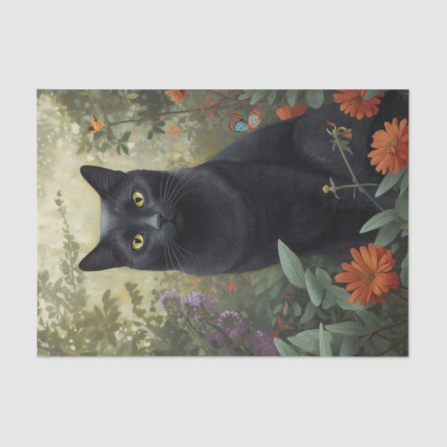 Pretty Floral Black Cat Tissue Paper (Front)