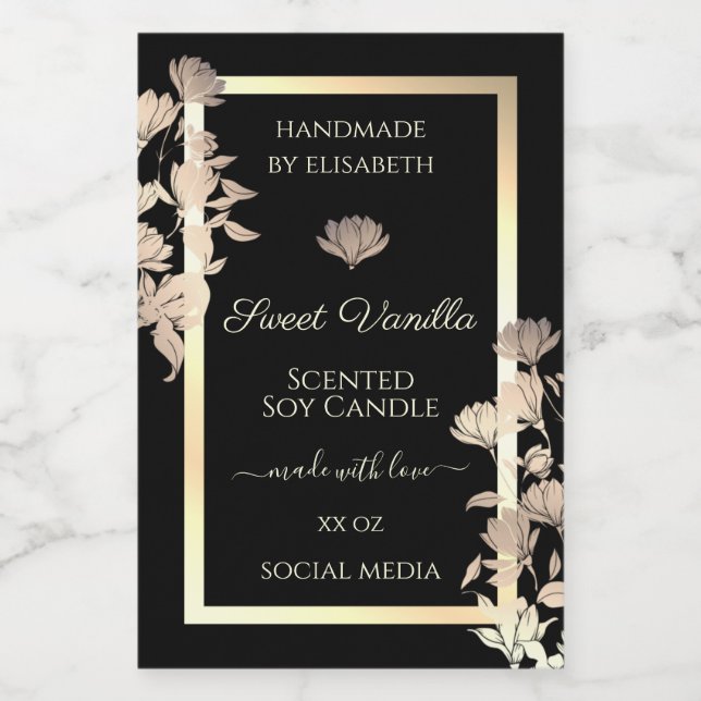 Pretty Floral Black Gold Product Packaging Label & (Single Label)