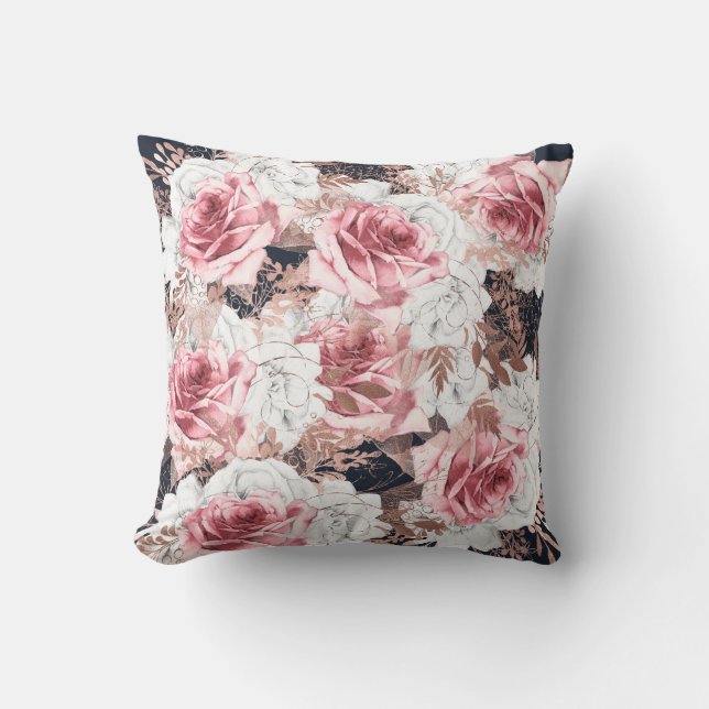 PRETTY FLORAL BLACK PINK DOUBLE SIDED Cushion (Front)