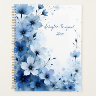 Pretty Floral Blue Botanical Watercolor Style Planner