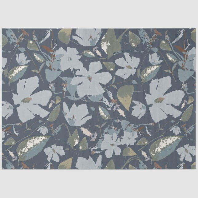 Pretty Floral Blue Clematis Flowers Tissue Paper (Front)