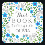 Pretty Floral Blue Grey This Book Belongs Stickers<br><div class="desc">Customise this Custom Fresh Pretty This Book Belongs To Stickers featuring an Original Elegant Blue and Grey Flowers with Green Leaves. Girly cute design. You add your name, the "book" text can be changed to and replaced by some other product on which you wish to stick this name sticker on....</div>
