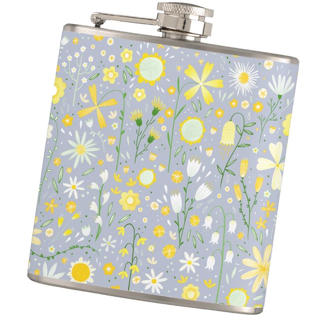 Pretty Floral Blue Hip Flask (Floral pastel blue and yellow hip flask)