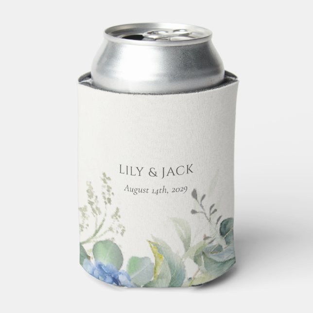 Pretty Floral Blue Hydrangea Event Wedding  Can Cooler (Can Front)