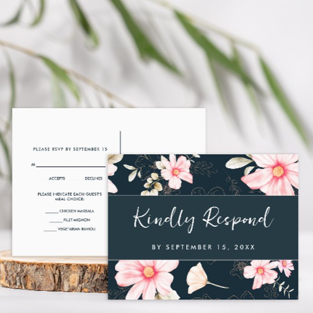 Pretty Floral Blush Rsvp Trendy Script Meal Choice Invitation Postcard (Creator Uploaded)