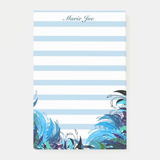 Pretty Floral Boarder Striped Prints Personalised Post-it Notes (Front)