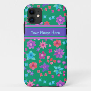 Pretty Floral Boho Pattern on Dark Green iPhone 11 Case
